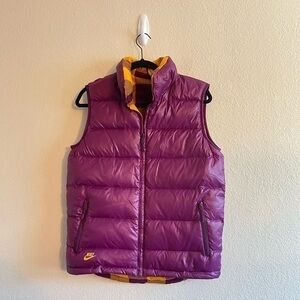 Nike Reversible Purple Yellow Plaid Down Filled Vest Women’s Size Medium